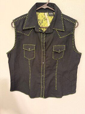 Martini Ranch Western Tank/Vest Black with Lime Stitch Pockets Womans L